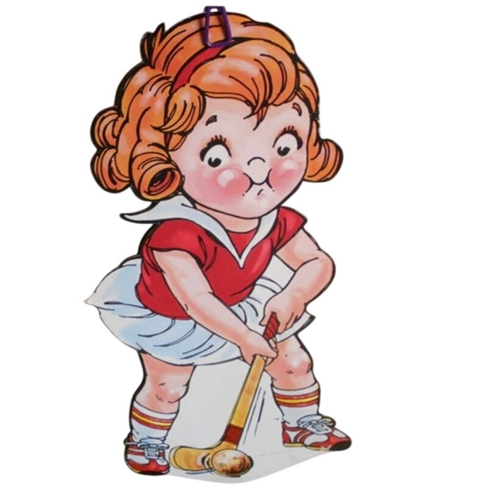 Vintage Campbell Soup Die Cut Lithograph Athletic Sports Girl Field Hockey